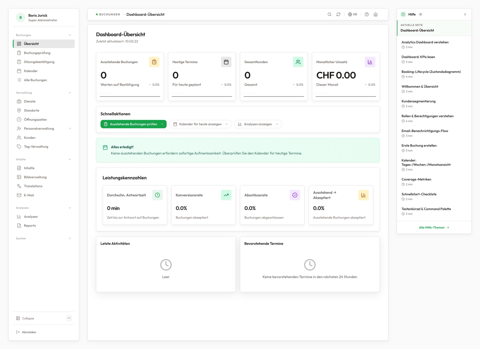 HelvYx® Studio-Dashboard: Buchungen, Termine, Kunden und Umsatz auf einen Blick