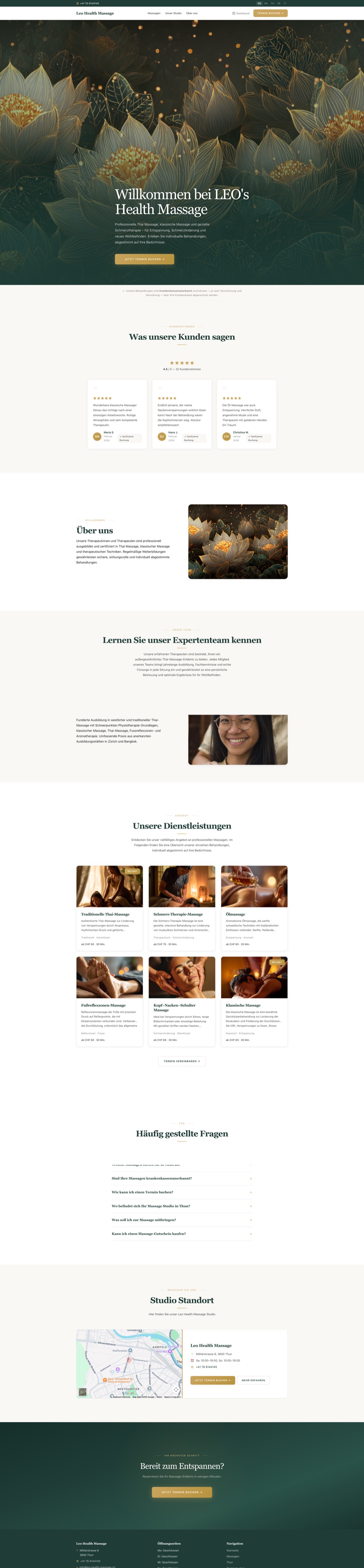 Website für Massage-Studio Schweiz — HelvYx® Beispiel Leo Health Massage